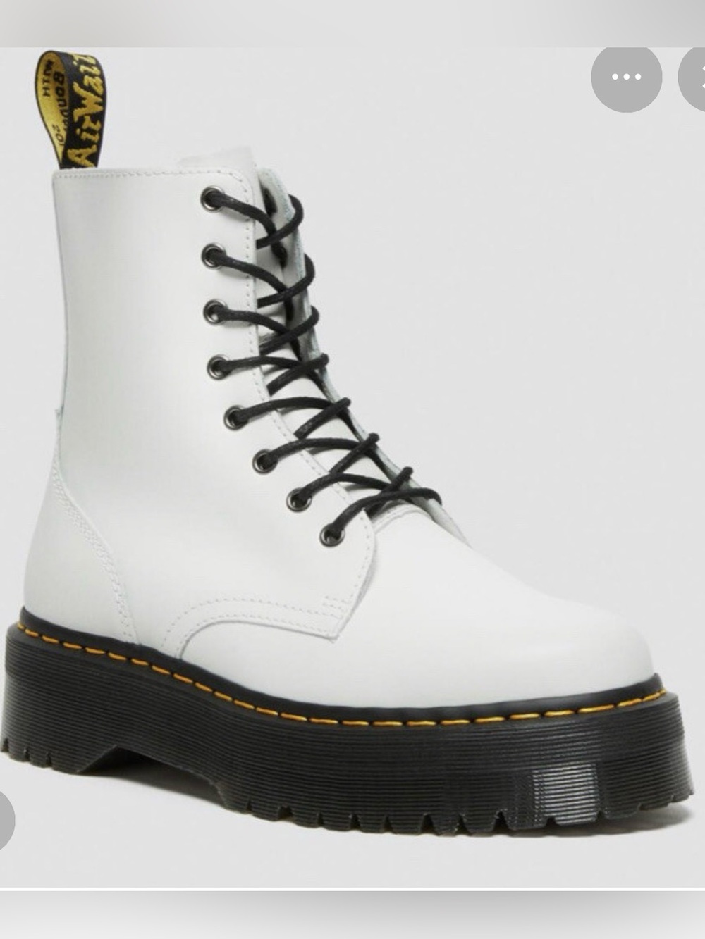 NIB~Dr. Martens Women's White Leather Platform Lace-Up Boot with Black Sole~SZ10